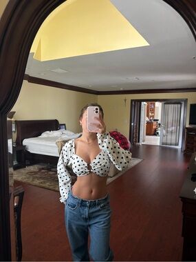 Beginning Boutique White & Black Polka Dot Crop Top